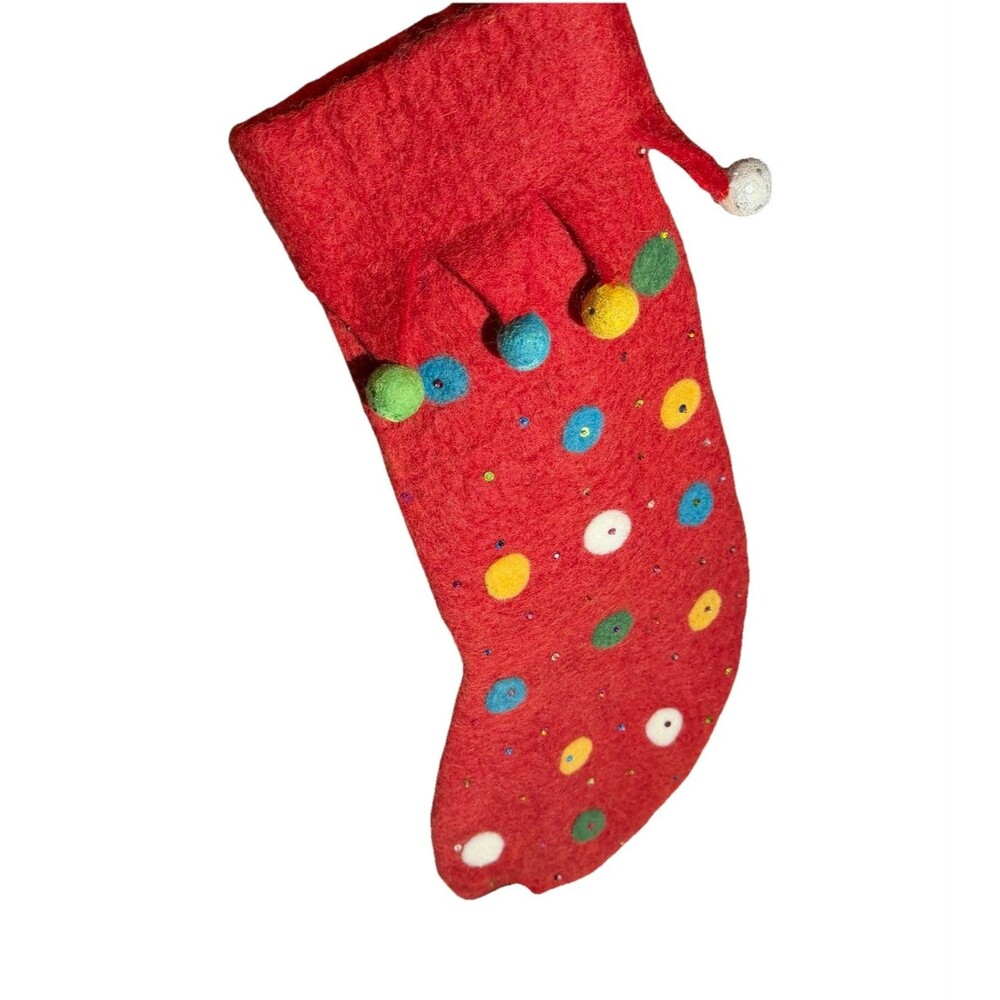 MIDWEST CBK Red Felted Wool Christmas Balls Stocking 22"